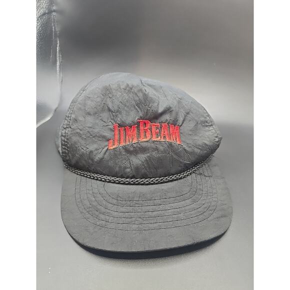 Vintage Jim Beam Nylon Hat Black Red 80s 90s - Picture 1 of 4